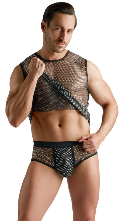 SVENJOYMENT Herren-Slip mit Glitzersteinen und Netz