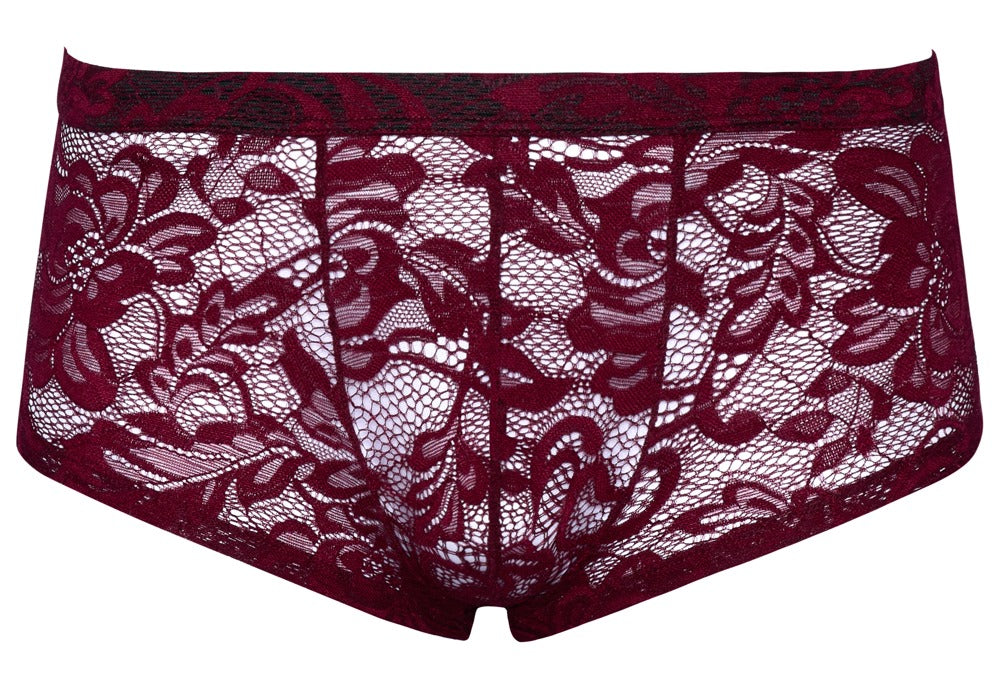 SVENJOYMENT Herren-Pants aus floraler Spitze, Dunkelrot
