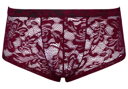 SVENJOYMENT Herren-Pants aus floraler Spitze, Dunkelrot