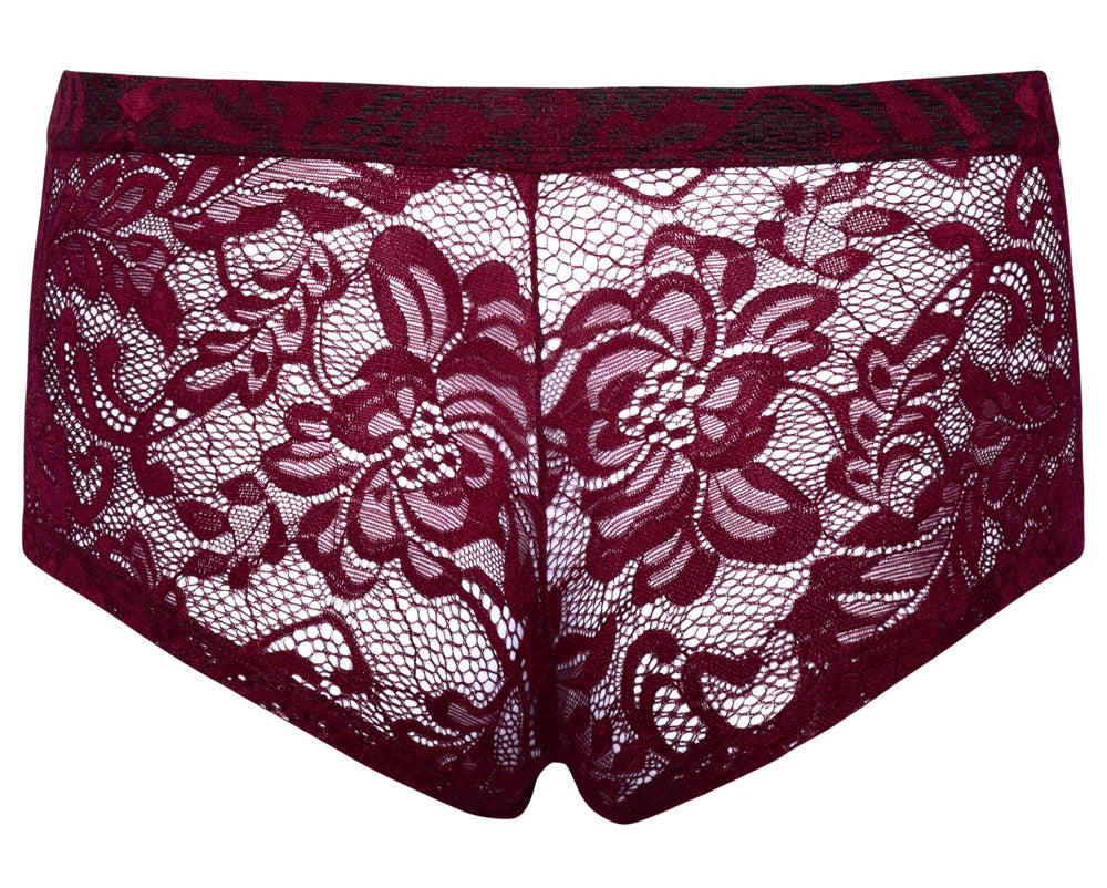 SVENJOYMENT Herren-Pants aus floraler Spitze, Dunkelrot