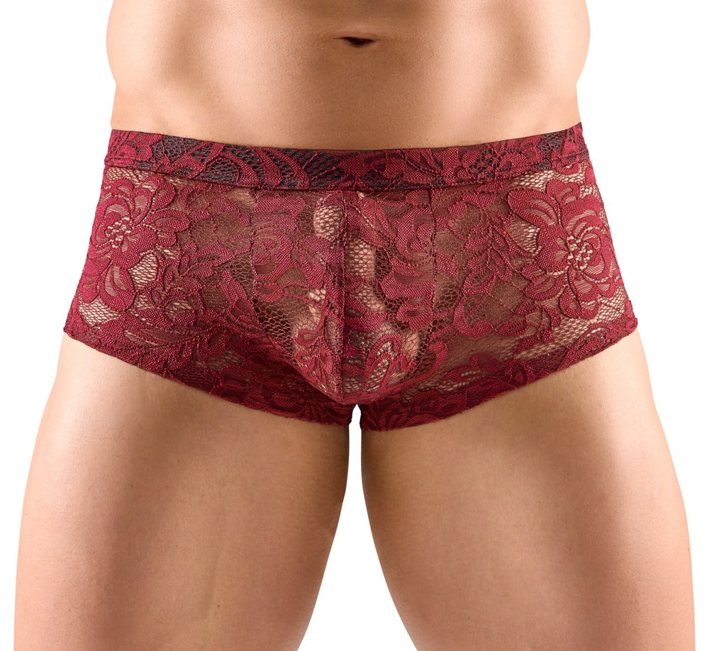 SVENJOYMENT Herren-Pants aus floraler Spitze, Dunkelrot