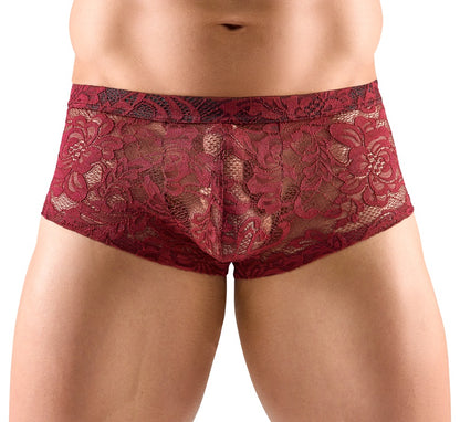 SVENJOYMENT Herren-Pants aus floraler Spitze, Dunkelrot