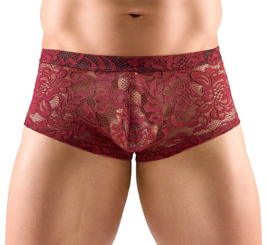 SVENJOYMENT Herren-Pants aus floraler Spitze, Dunkelrot