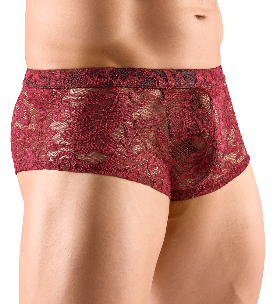 SVENJOYMENT Herren-Pants aus floraler Spitze, Dunkelrot