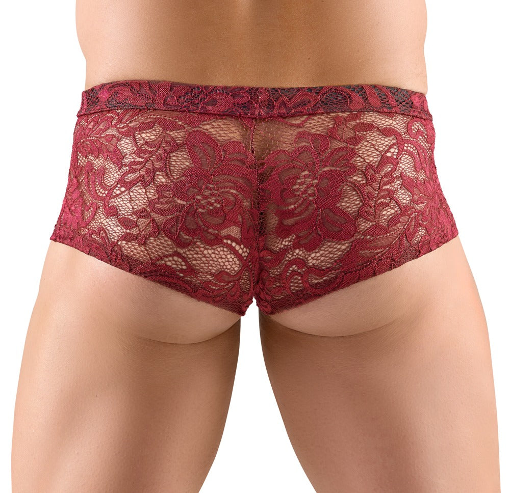 SVENJOYMENT Herren-Pants aus floraler Spitze, Dunkelrot
