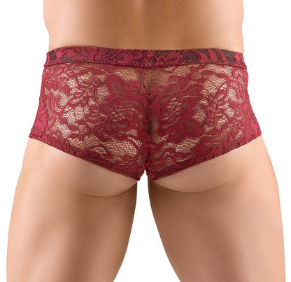 SVENJOYMENT Herren-Pants aus floraler Spitze, Dunkelrot