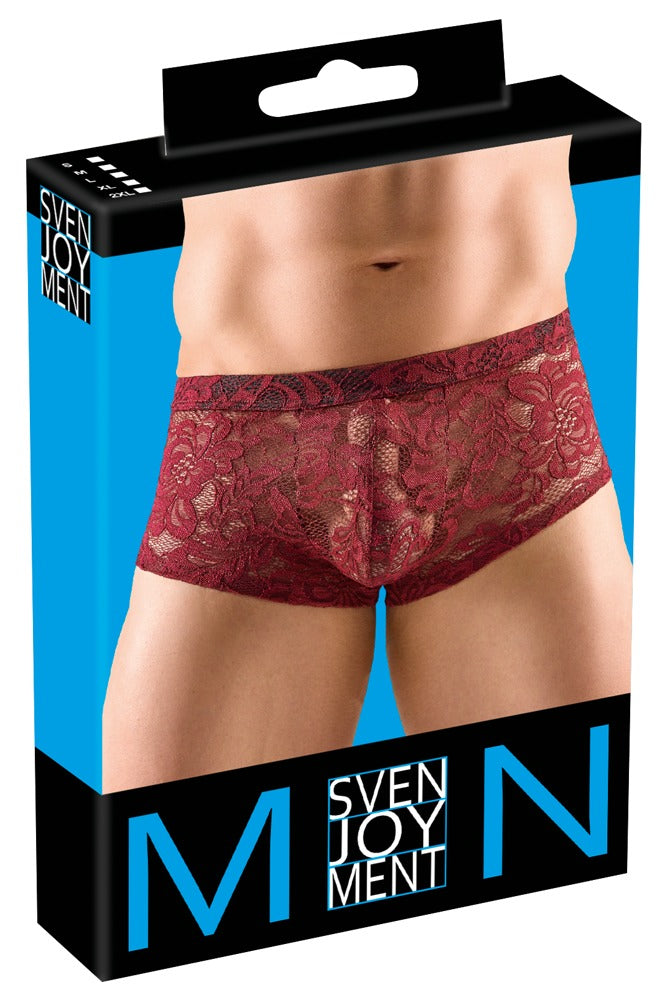SVENJOYMENT Herren-Pants aus floraler Spitze, Dunkelrot