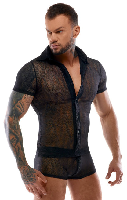 SVENJOYMENT Herren-Hemd aus Spitze, transparent