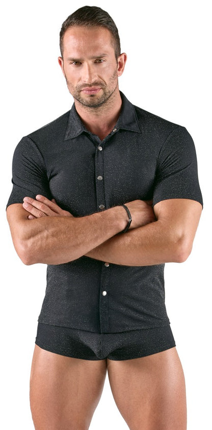 SVENJOYMENT Herren-Hemd im Silber-Lurex-Look