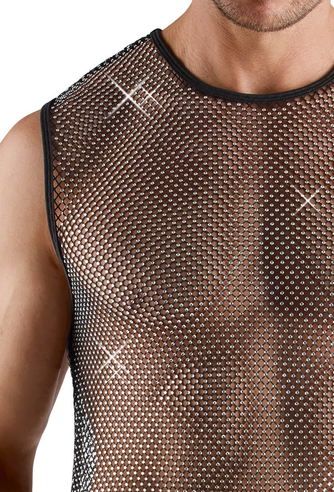 SVENJOYMENT Herren-Netzshirt mit Glitzersteinen