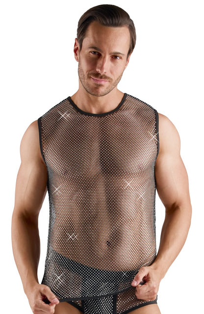 SVENJOYMENT Herren-Netzshirt mit Glitzersteinen