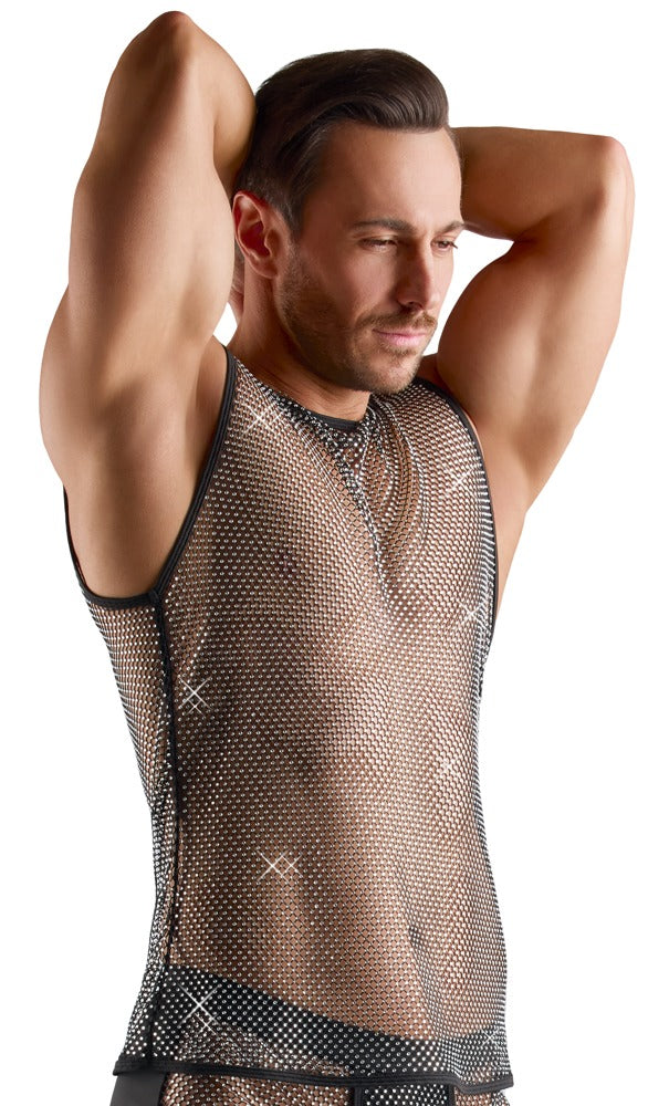 SVENJOYMENT Herren-Netzshirt mit Glitzersteinen