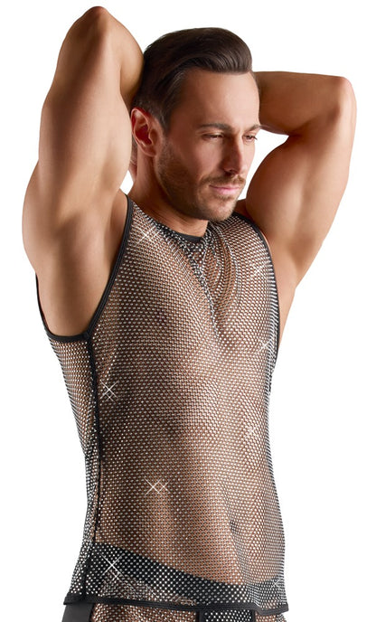 SVENJOYMENT Herren-Netzshirt mit Glitzersteinen