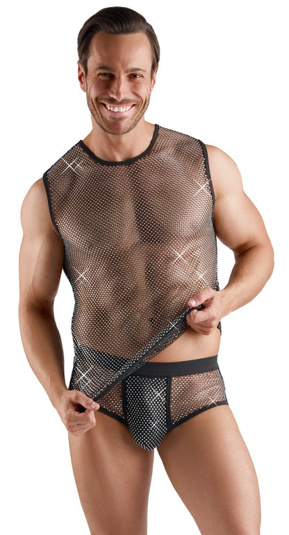 SVENJOYMENT Herren-Netzshirt mit Glitzersteinen