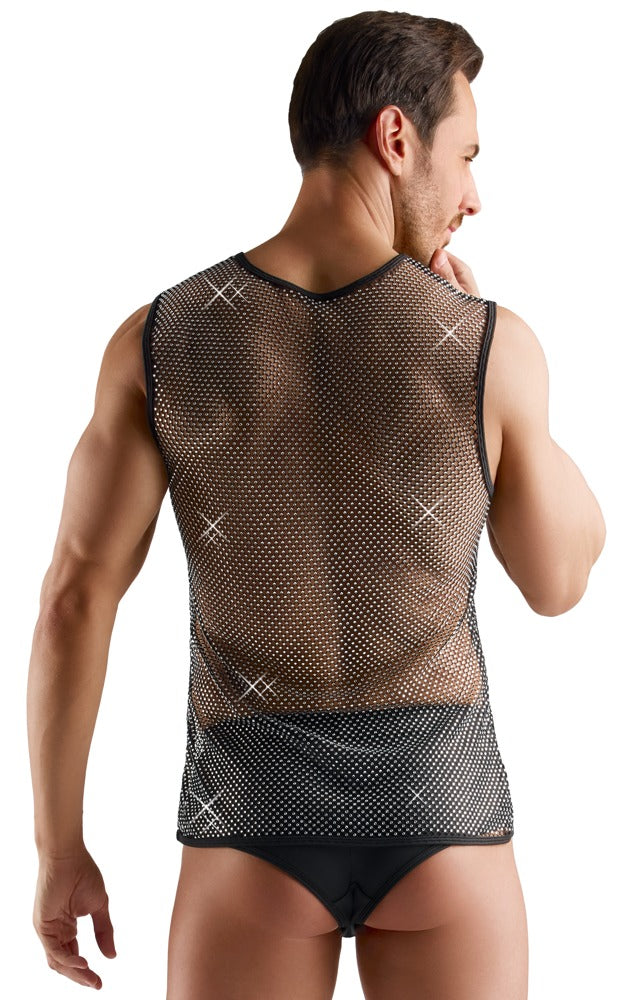 SVENJOYMENT Herren-Netzshirt mit Glitzersteinen
