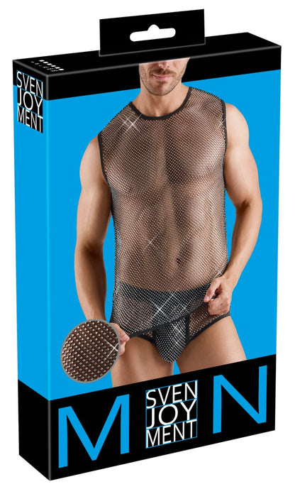 SVENJOYMENT Herren-Netzshirt mit Glitzersteinen