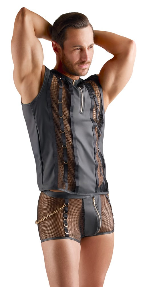 SVENJOYMENT Herren-Netzshirt mit Wetlook und Ringen
