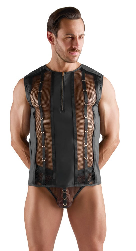SVENJOYMENT Herren-Netzshirt mit Wetlook und Ringen