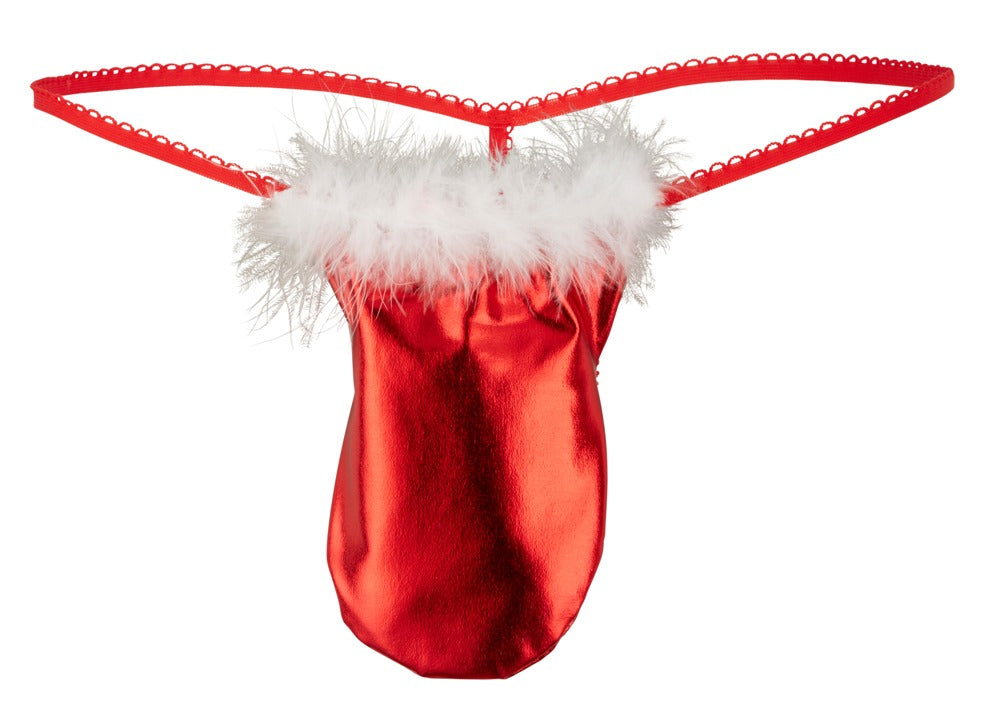 SVENJOYMENT Herren-String im Metallic-Look mit Federbesatz