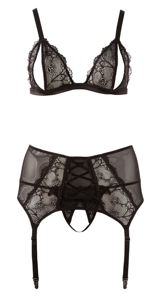 Cottelli BH-Strapsset aus Blütenspitze mit Zierschnürung