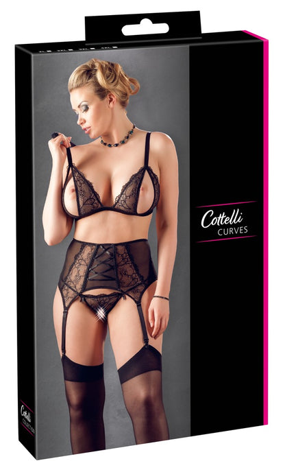 Cottelli BH-Strapsset aus Blütenspitze mit Zierschnürung
