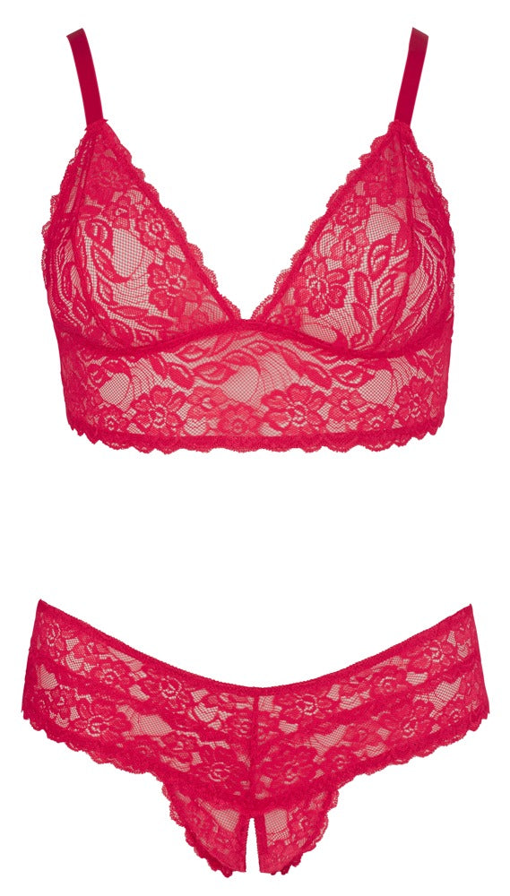 Cottelli BH und Rio-String aus Spitze, ouvert, Rot