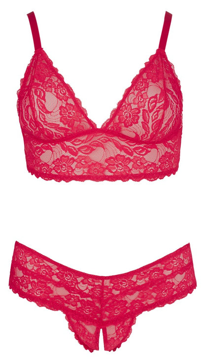 Cottelli BH und Rio-String aus Spitze, ouvert, Rot