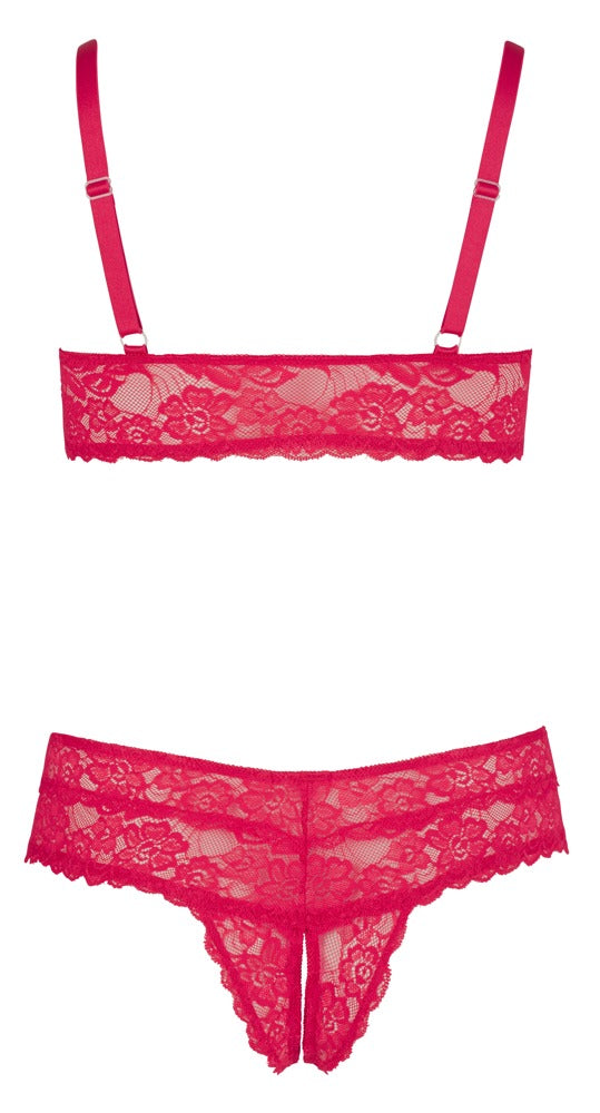 Cottelli BH und Rio-String aus Spitze, ouvert, Rot