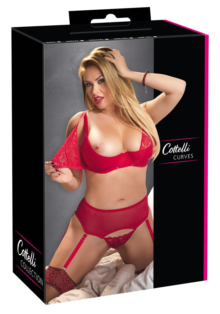 Cottelli BH-Set mit abknöpfbaren Cups und Strapsen, Rot