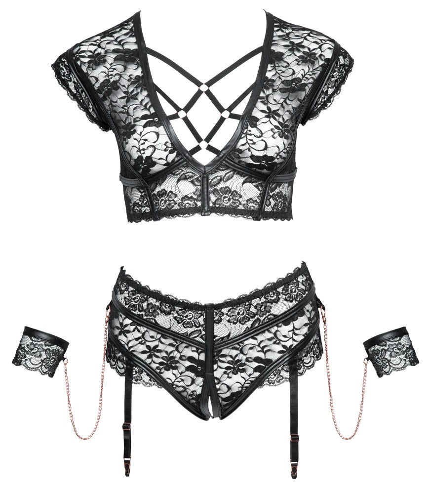 Cottelli Bondage-BH-Set ouvert aus Spitze mit Handfesseln