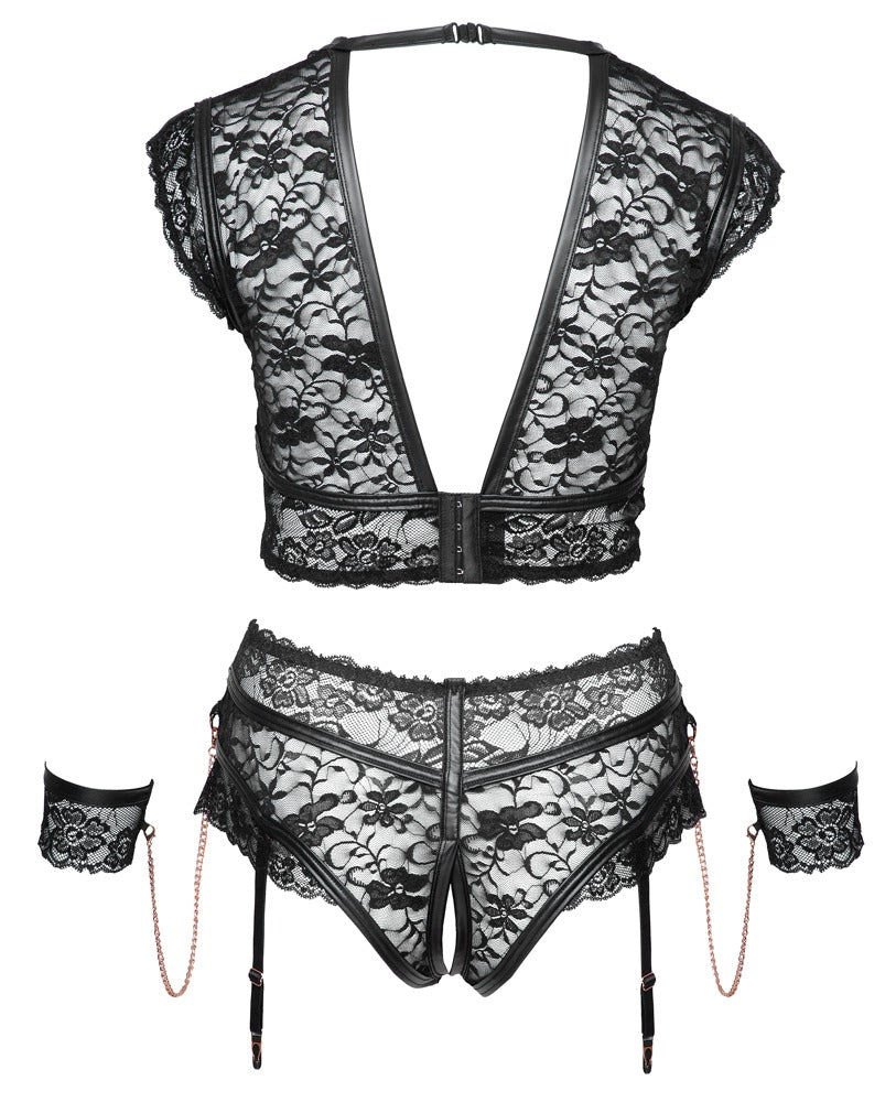 Cottelli Bondage-BH-Set ouvert aus Spitze mit Handfesseln