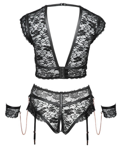 Cottelli Bondage-BH-Set ouvert aus Spitze mit Handfesseln