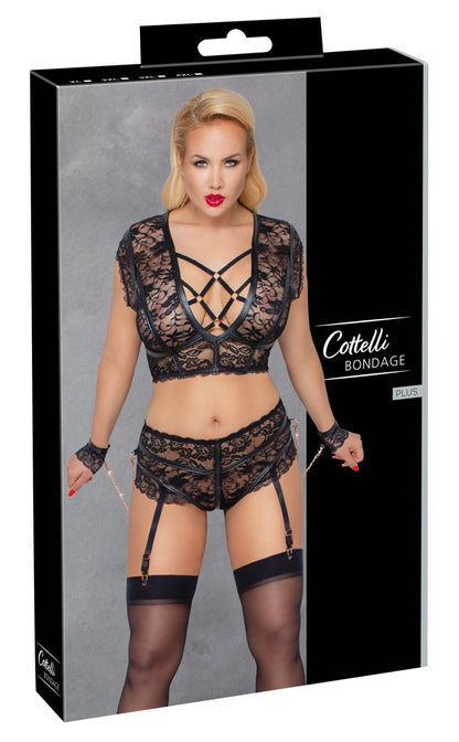 Cottelli Bondage-BH-Set ouvert aus Spitze mit Handfesseln