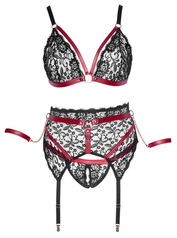 Cottelli Bondage-Set mit Soft-BH, Strapsgurt und Armfesseln