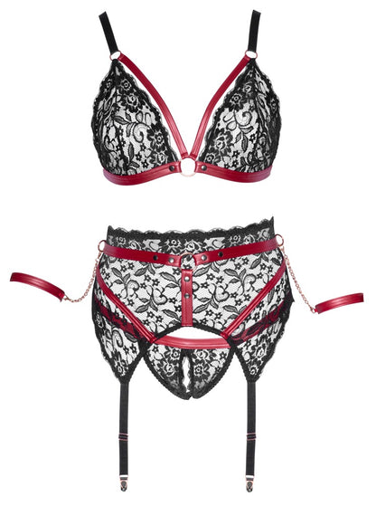 Cottelli Bondage-Set mit Soft-BH, Strapsgurt und Armfesseln