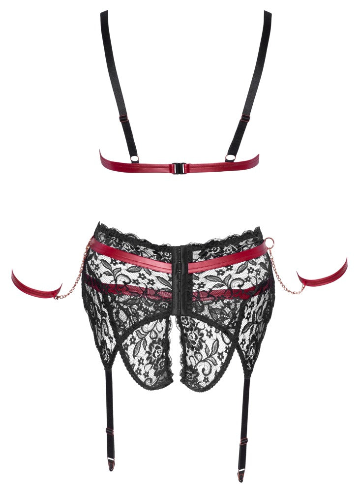 Cottelli Bondage-Set mit Soft-BH, Strapsgurt und Armfesseln