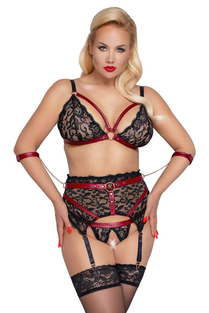 Cottelli Bondage-Set mit Soft-BH, Strapsgurt und Armfesseln