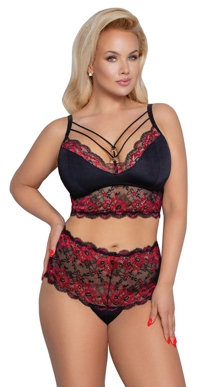 Cottelli BH und High-Waist-Slip aus 2-farbiger Spitze