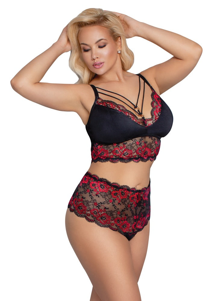 Cottelli BH und High-Waist-Slip aus 2-farbiger Spitze