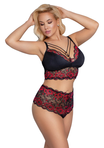 Cottelli BH und High-Waist-Slip aus 2-farbiger Spitze
