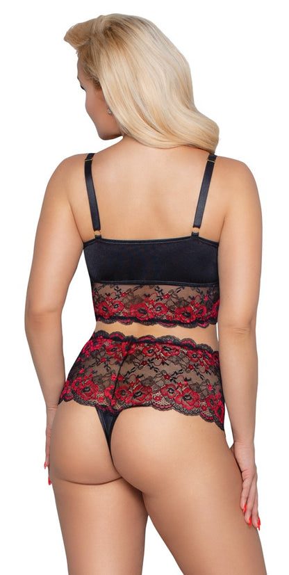 Cottelli BH und High-Waist-Slip aus 2-farbiger Spitze