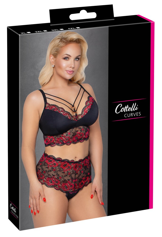 Cottelli BH und High-Waist-Slip aus 2-farbiger Spitze