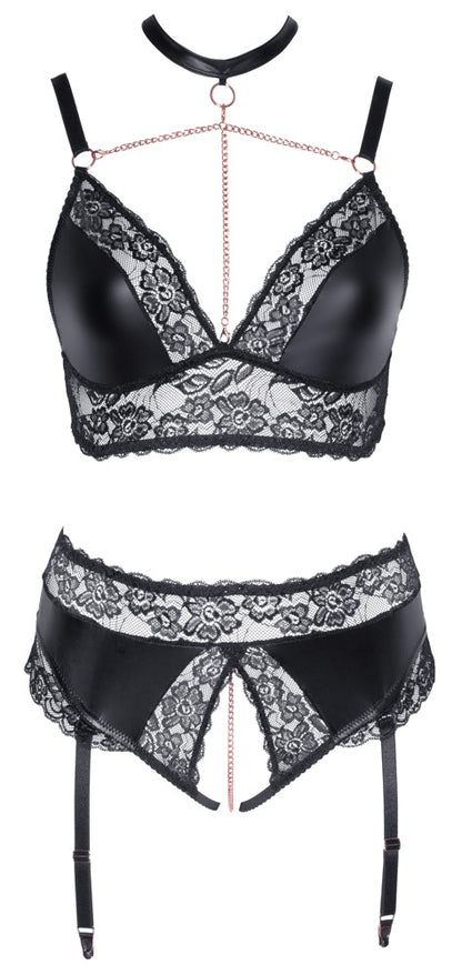 Cottelli BH und Strapsslip ouvert mit Schrittkette