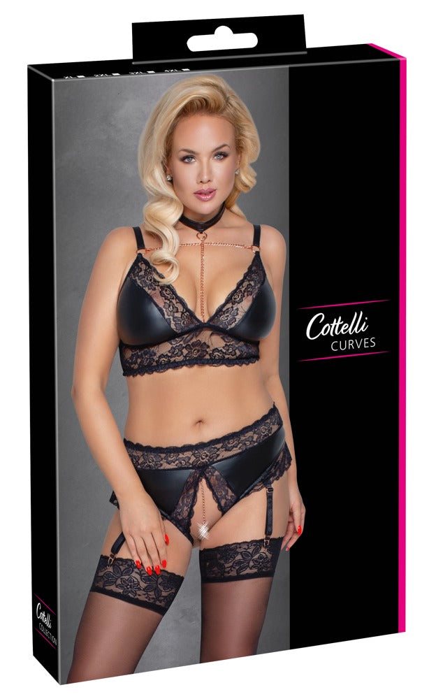 Cottelli BH und Strapsslip ouvert mit Schrittkette