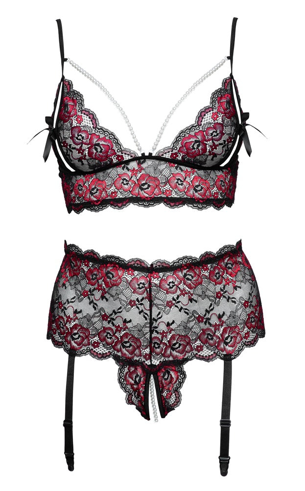 Cottelli BH-Set aus 2-farbiger Blütenspitze mit Perlenketten
