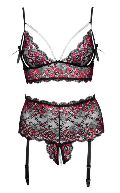 Cottelli BH-Set aus 2-farbiger Blütenspitze mit Perlenketten