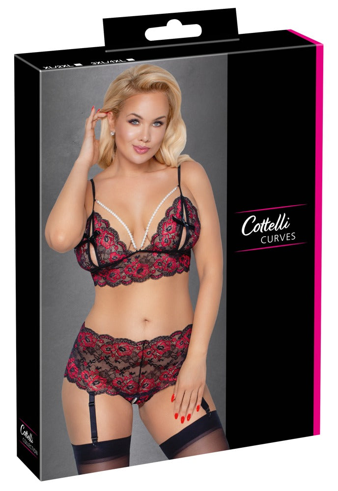 Cottelli BH-Set aus 2-farbiger Blütenspitze mit Perlenketten