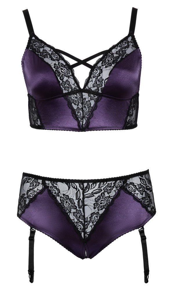 Cottelli BH-Set aus Satin und Spitze, Lila