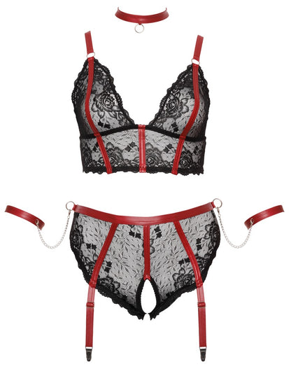 Cottelli Bondage-Set mit Longline-BH, Halsband und Armfesseln