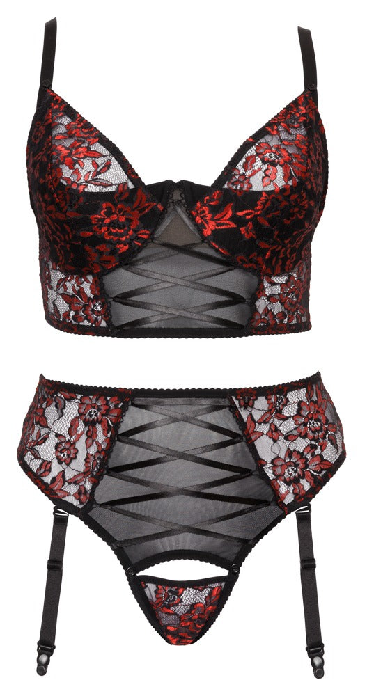 Cottelli Longline-BH-Set aus 2-farbiger Spitze und Powernet